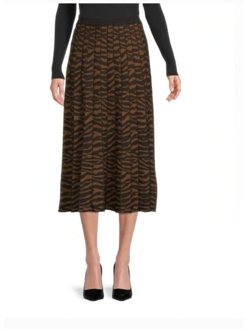 YAL New York Knit Midi Skirt Animal Print Brown & Black - Size XS